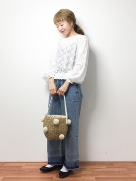 「cache cache（カシュ カシュ）のアイテム（かごバッグ）」を使った、りっぴーさん（レディース・154cm）の春コーディネート
