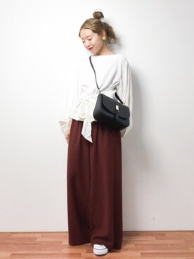「A part by（アパートバイ）のP/PUサッシュワイドパンツ　757516 （その他パンツ）」を使った、りっぴーさん（レディース・154cm）の春コーディネート