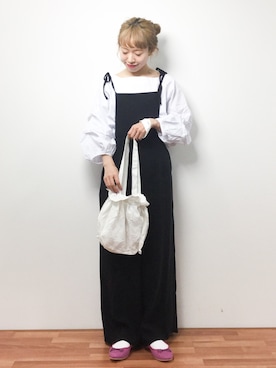 「KBF+（ケービーエフプラス）のアイテム（つなぎ/オールインワン）」を使った、りっぴーさん（レディース・154cm）の春コーディネート