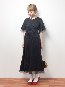 「おめかしコーデ」｜「アイテム（バレエシューズ）」を使った、りっぴーさん（レディース・154cm）の春コーディネート