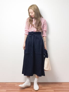 「マリンコーデ」｜「アイテム（バレエシューズ）」を使った、りっぴーさん（レディース・154cm）の春コーディネート