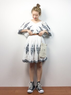 「coca（coca）（コカ）のアイテム（チュニック）」を使った、りっぴーさん（レディース・154cm）の夏コーディネート