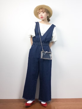 「select MOCA（セレクトモカ）のアイテム（つなぎ/オールインワン）」を使った、りっぴーさん（レディース・154cm）の夏コーディネート