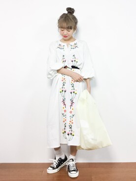 「靴下チラ見せ」｜「アイテム（ワンピース/ドレス）」を使った、りっぴーさん（レディース・154cm）の夏コーディネート