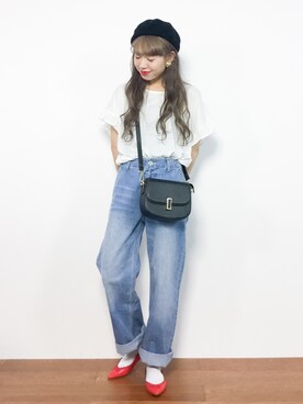 「URBAN RESEARCH DOORS（アーバンリサーチドアーズ）のデニムワイドパンツ（デニムパンツ）」を使った、りっぴーさん（レディース・154cm）の夏コーディネート