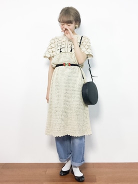 「靴下チラ見せ」｜「アイテム（ワンピース/ドレス）」を使った、りっぴーさん（レディース・154cm）の夏コーディネート