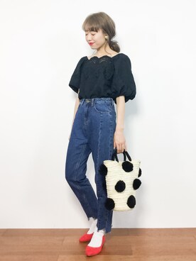 「titivate（ティティベイト）のｲﾚｷﾞｭﾗｰﾍﾑﾃﾞﾆﾑﾊﾟﾝﾂ（デニムパンツ）」を使った、りっぴーさん（レディース・154cm）の夏コーディネート