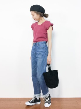 「SLOBE IENA（スローブイエナ）のアイテム（ハンチング/ベレー帽）」を使った、りっぴーさん（レディース・154cm）の夏コーディネート