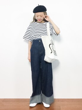 「マリンコーデ」｜「アイテム（バレエシューズ）」を使った、りっぴーさん（レディース・154cm）の夏コーディネート
