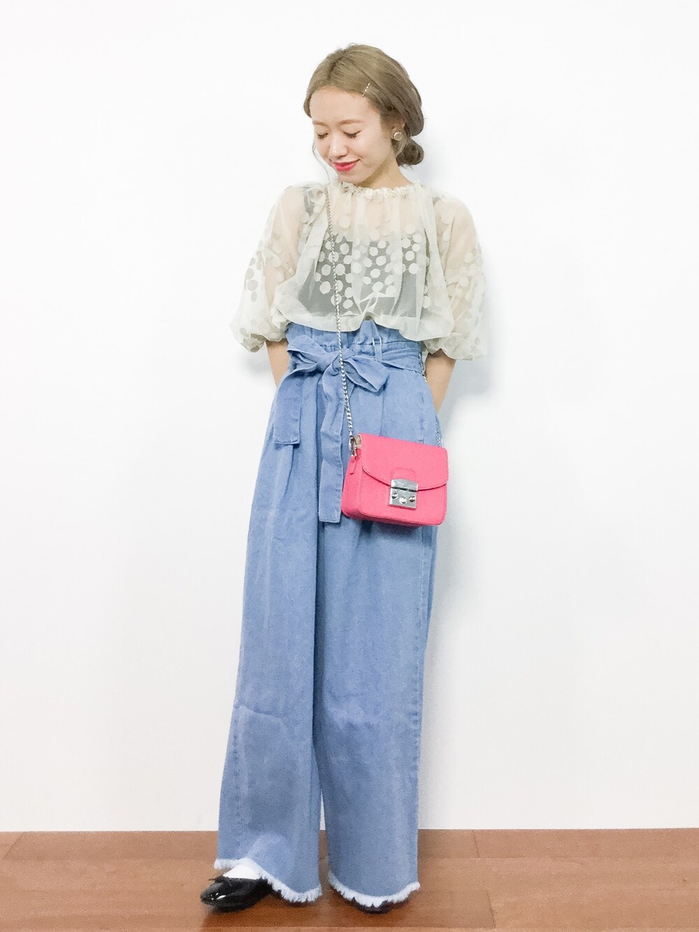 note et silence - cardo fabrica チュール/ドット刺繍ギャザーパフスリーブBL cardo fabrica（カルドファブリカ）の「チュール/ドット
