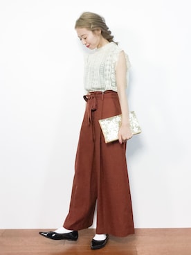 「BLISS POINT（ブリスポイント）のアイテム（クラッチバッグ）」を使った、りっぴーさん（レディース・154cm）の夏コーディネート