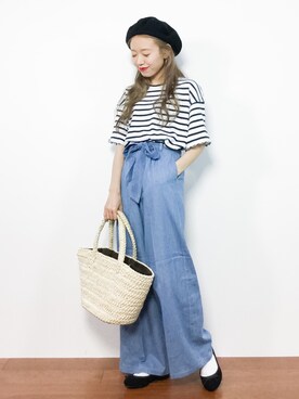 「マリンコーデ」｜「アイテム（バレエシューズ）」を使った、りっぴーさん（レディース・154cm）の夏コーディネート
