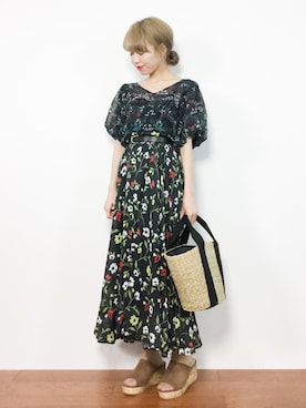 「cache cache（カシュ カシュ）のアイテム（かごバッグ）」を使った、りっぴーさん（レディース・154cm）の夏コーディネート
