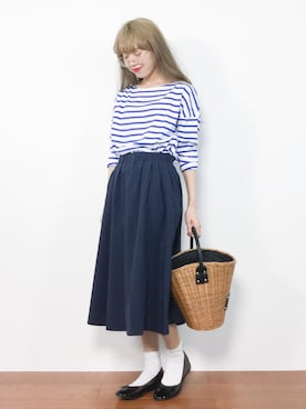 「マリンコーデ」｜「アイテム（バレエシューズ）」を使った、りっぴーさん（レディース・154cm）の夏コーディネート
