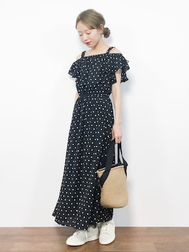 「SPIRALGIRL（スパイラルガール）のアイテム（かごバッグ）」を使った、りっぴーさん（レディース・154cm）の夏コーディネート