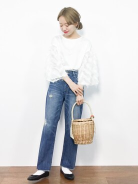 「フェザー」｜「アイテム（バレエシューズ）」を使った、りっぴーさん（レディース・154cm）の夏コーディネート
