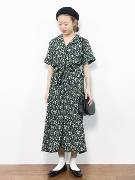 花柄オープンカラーシャツワンピース1180を使った人気ファッションコーディネート Wear