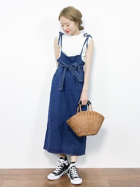 「coca（coca）（コカ）のアイテム（ジャンパースカート）」を使った、りっぴーさん（レディース・154cm）の夏コーディネート