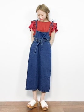 「coca（coca）（コカ）のアイテム（ジャンパースカート）」を使った、りっぴーさん（レディース・154cm）の夏コーディネート
