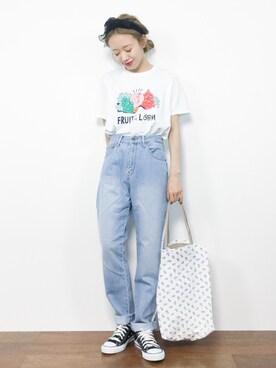 「URBAN RESEARCH DOORS（アーバンリサーチドアーズ）のサイドフリンジカットオフデニム（デニムパンツ）」を使った、りっぴーさん（レディース・154cm）の夏コーディネート