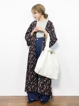 「Kastane（カスタネ）の花柄ギャザーマキシワンピース（ワンピース）」を使った、りっぴーさん（レディース・154cm）の夏コーディネート