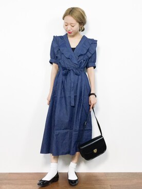 「ADAM ET ROPE'（アダムエロペ）のラウンドクロスボディーバッグ（ショルダーバッグ）」を使った、りっぴーさん（レディース・154cm）の夏コーディネート