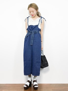 「coca（coca）（コカ）のアイテム（ジャンパースカート）」を使った、りっぴーさん（レディース・154cm）の夏コーディネート