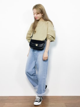 「ADAM ET ROPE'（アダムエロペ）のラウンドクロスボディーバッグ（ショルダーバッグ）」を使った、りっぴーさん（レディース・154cm）の夏コーディネート