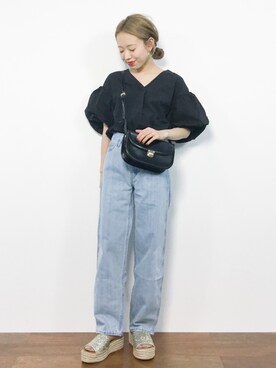 「ADAM ET ROPE'（アダムエロペ）のラウンドクロスボディーバッグ（ショルダーバッグ）」を使った、りっぴーさん（レディース・154cm）の夏コーディネート