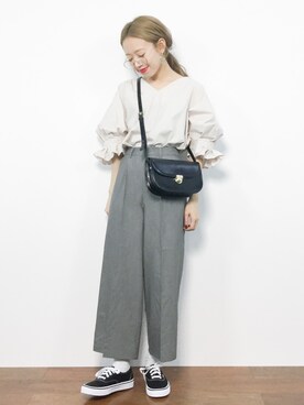 「ADAM ET ROPE'（アダムエロペ）のラウンドクロスボディーバッグ（ショルダーバッグ）」を使った、りっぴーさん（レディース・154cm）の夏コーディネート