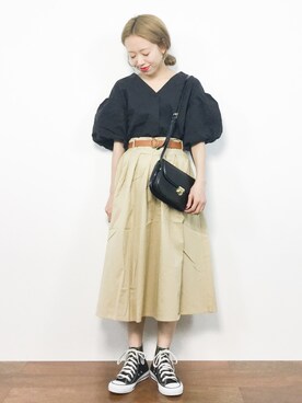 「ADAM ET ROPE'（アダムエロペ）のラウンドクロスボディーバッグ（ショルダーバッグ）」を使った、りっぴーさん（レディース・154cm）の夏コーディネート