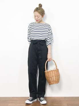 「JEANASIS（ジーナシス）のリボンツキベーカーパンツ/768824（その他パンツ）」を使った、りっぴーさん（レディース・154cm）の夏コーディネート