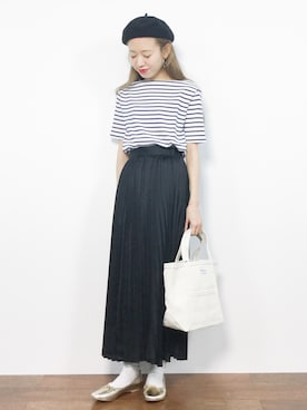 「マリンコーデ」｜「アイテム（バレエシューズ）」を使った、りっぴーさん（レディース・154cm）の夏コーディネート