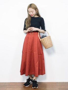 「JEANASIS（ジーナシス）のアイテム（かごバッグ）」を使った、りっぴーさん（レディース・154cm）の夏コーディネート