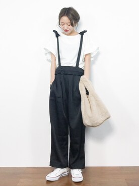 「merlot plus（メルロープリュス）のアイテム（オールインワン・サロペット）」を使った、りっぴーさん（レディース・154cm）の秋コーディネート