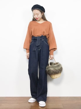 「coca（coca）（コカ）のアイテム（帽子）」を使った、りっぴーさん（レディース・154cm）の秋コーディネート