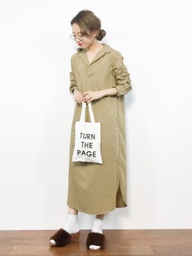 「ADAM ET ROPE'（アダムエロペ）のアイテム（シャツワンピース）」を使った、りっぴーさん（レディース・154cm）の秋コーディネート