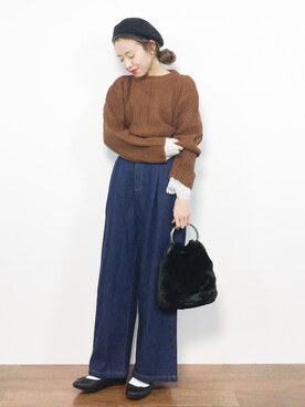 「FREAK'S STORE（フリークスストア）のアイテム（ハンチング/ベレー帽）」を使った、りっぴーさん（レディース・154cm）の秋コーディネート