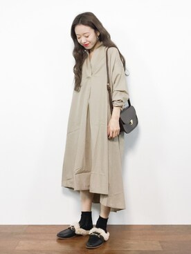 「coca（coca）（コカ）のアイテム（シャツワンピース）」を使った、りっぴーさん（レディース・154cm）の秋コーディネート