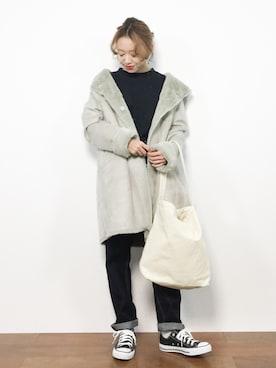 「LEPSIM（レプシィム）のアイテム（ムートンコート）」を使った、りっぴーさん（レディース・154cm）の秋コーディネート