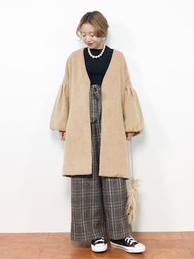 「select MOCA（セレクトモカ）のアイテム（ノーカラージャケット）」を使った、りっぴーさん（レディース・154cm）の秋コーディネート