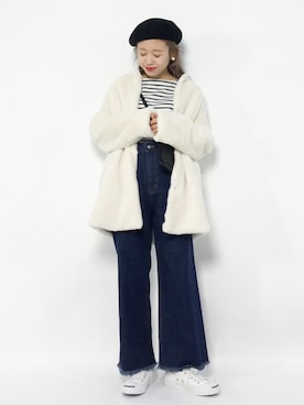 「select MOCA（セレクトモカ）のアイテム（ノーカラージャケット）」を使った、りっぴーさん（レディース・154cm）の冬コーディネート