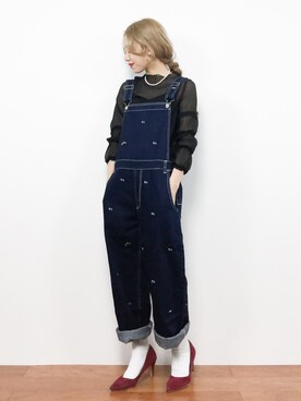 「I am I in fact...（アイアムアイインファクト）のアイテム（サロペット/オーバーオール）」を使った、りっぴーさん（レディース・154cm）の冬コーディネート
