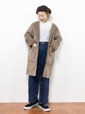 「Another Edition（アナザーエディション）のアイテム（ノーカラージャケット）」を使った、りっぴーさん（レディース・154cm）の冬コーディネート