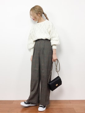 「PLAIN CLOTHING（プレーンクロージング）の【SALE!!プチプラ祭り】【14,500点突破】ダイヤ柄ステッチショルダーバッグ/ポシェット（ショルダーバッグ）」を使った、りっぴーさん（レディース・154cm）の冬コーディネート
