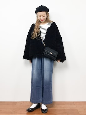 「PLAIN CLOTHING（プレーンクロージング）の【SALE!!プチプラ祭り】【14,500点突破】ダイヤ柄ステッチショルダーバッグ/ポシェット（ショルダーバッグ）」を使った、りっぴーさん（レディース・154cm）の冬コーディネート