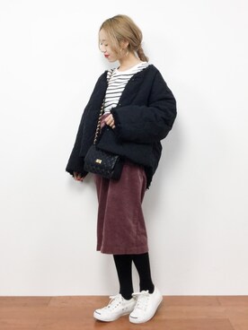「PLAIN CLOTHING（プレーンクロージング）の【SALE!!プチプラ祭り】【14,500点突破】ダイヤ柄ステッチショルダーバッグ/ポシェット（ショルダーバッグ）」を使った、りっぴーさん（レディース・154cm）の冬コーディネート