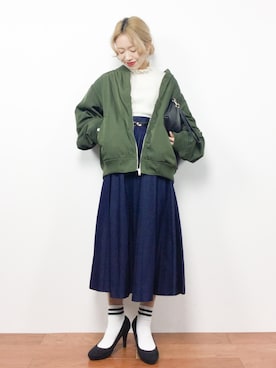 「PUNYUS（プニュズ）のアイテム（MA-1）」を使った、りっぴーさん（レディース・154cm）の冬コーディネート