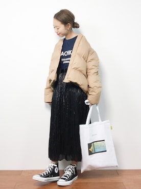 「NATURAL BEAUTY BASIC（ナチュラルビューティーベーシック）のアイテム（ダウンジャケット/コート）」を使った、りっぴーさん（レディース・154cm）の冬コーディネート