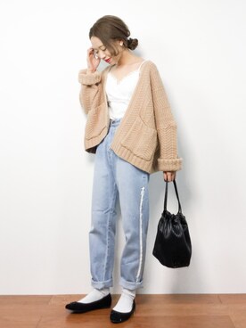 「URBAN RESEARCH DOORS（アーバンリサーチドアーズ）のサイドフリンジカットオフデニム（デニムパンツ）」を使った、りっぴーさん（レディース・154cm）の冬コーディネート